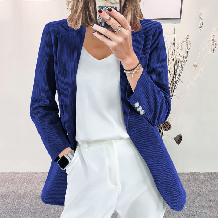 Women Structured Cord Blazer with Elegant Button Details Lune London