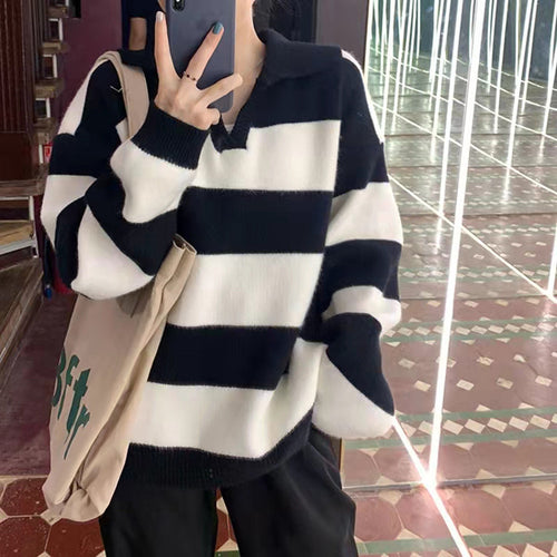 Pull en tricot chunky pour femme avec encolure asymétrique et design rayé Chic & Stil