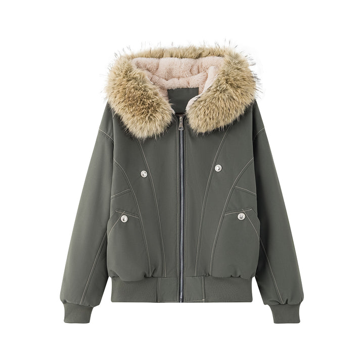 Ladies' winter padded coat with removable faux fur collar and large pockets Lune London