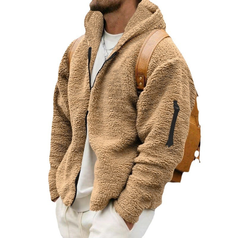 Cozy fleece jacket for men with hood and practical zippers Lune London