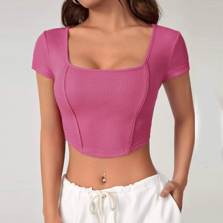 Top court pour femmes avec décolleté carré et texture côtelée élégante Chic & Stil