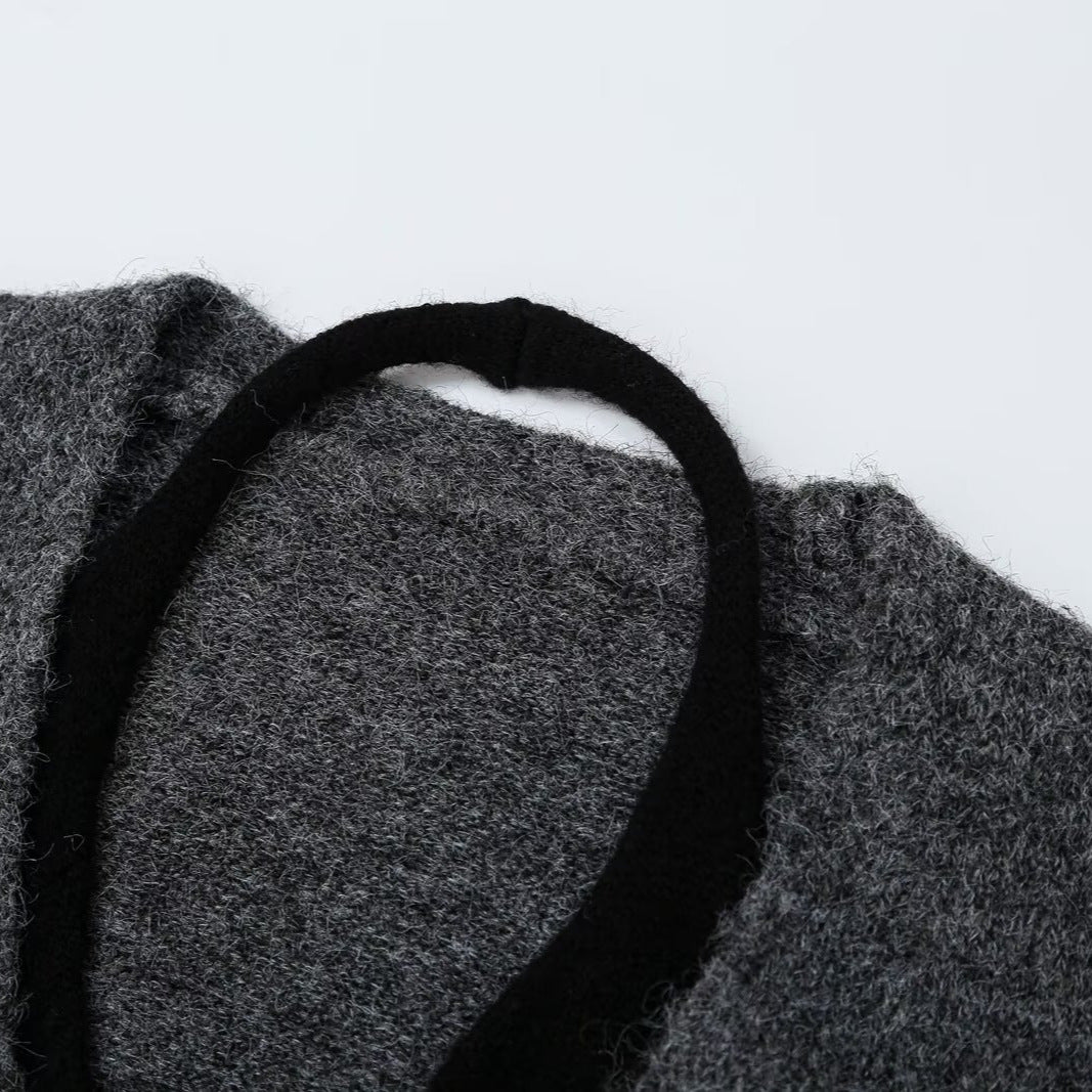 Ladies Oversize Knit Cardigan with Deep V-neck and Wide Ribbed Cuffs Amarae