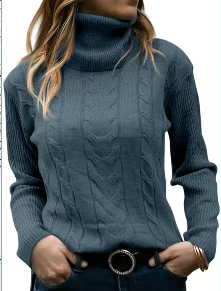 Lune London | Women's Sweater with Stand-Up Collar and Cable Pattern