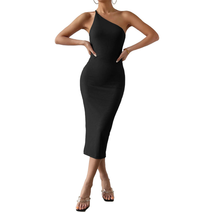 Robe midi féminine ajustée avec design asymétrique Chic & Stil