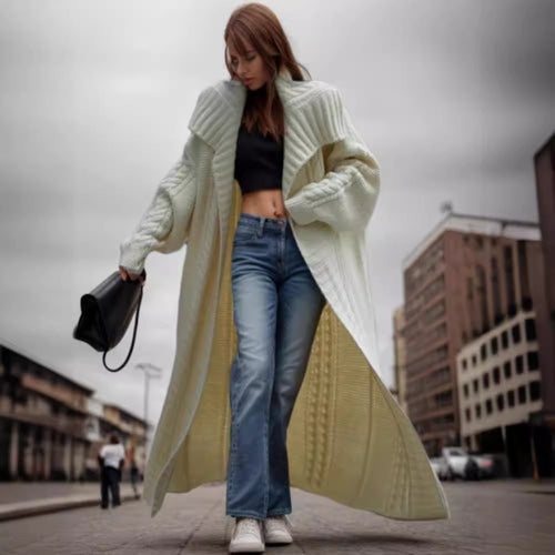 Oversized knitted coat for women with voluminous sleeves and elegant lapel Amarae