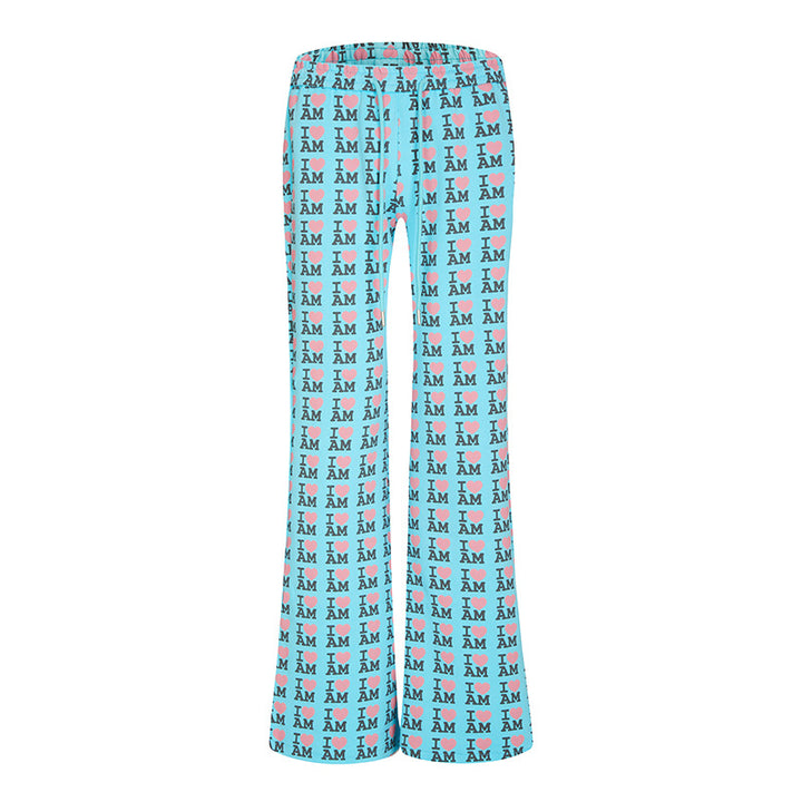 Women's High-Waist Lounge Pants with Flared Leg Cut, Drawstring and Allover Statement Print Amarae