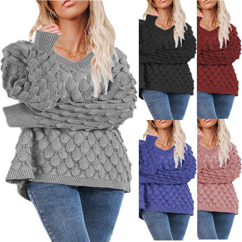 Women's sweater with texture and V-neck Amarae