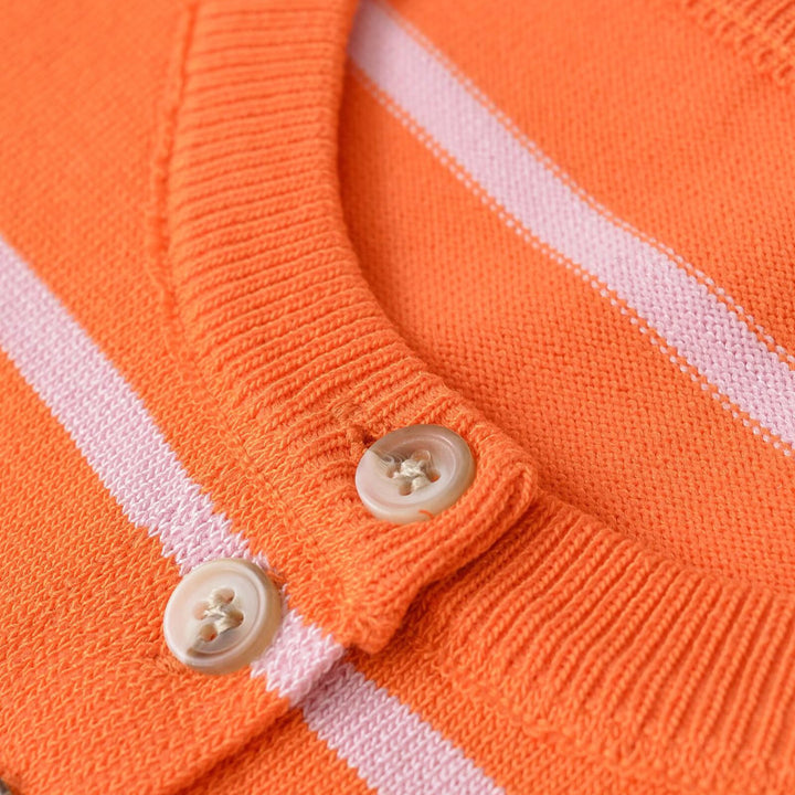 Women's Short-Cut Fine Knit Cardigan with Horizontal Stripes and Mother-of-Pearl Buttons Amarae