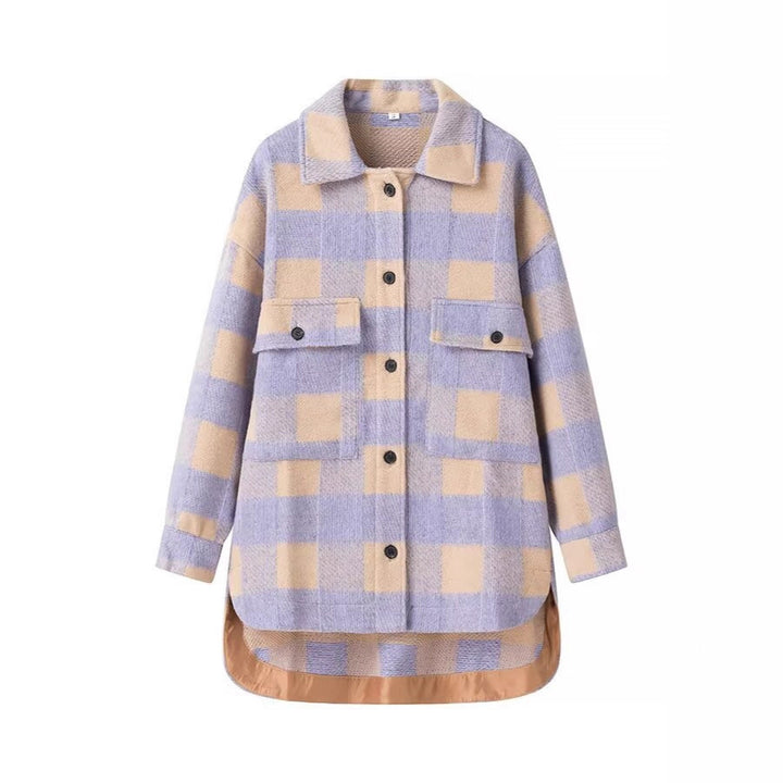 Women's Checked Oversized Transitional Jacket in Shacket Style Amarae