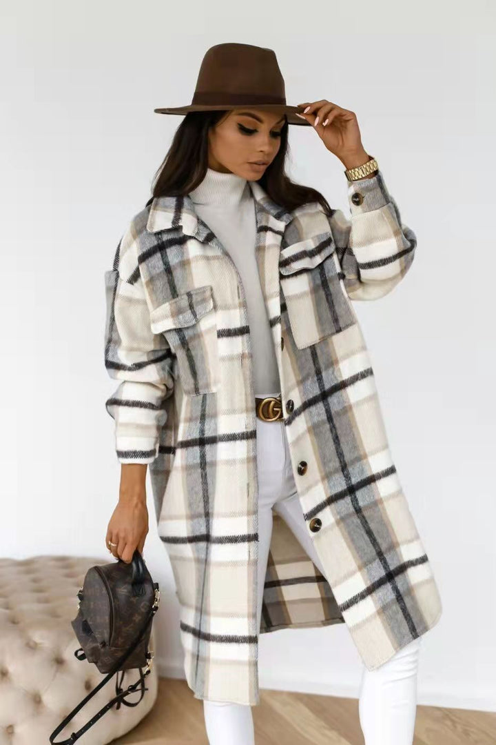 Women Oversized Checkered Shirt-Coat with Practical Pockets Amarae