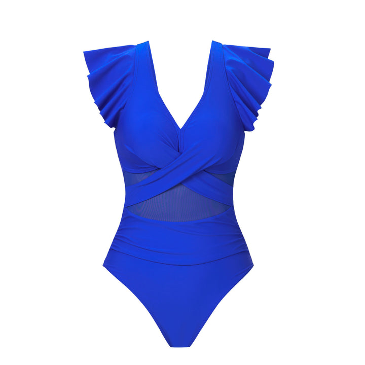 Ladies Ruffled Cross Front Monokini Chic Swimwear