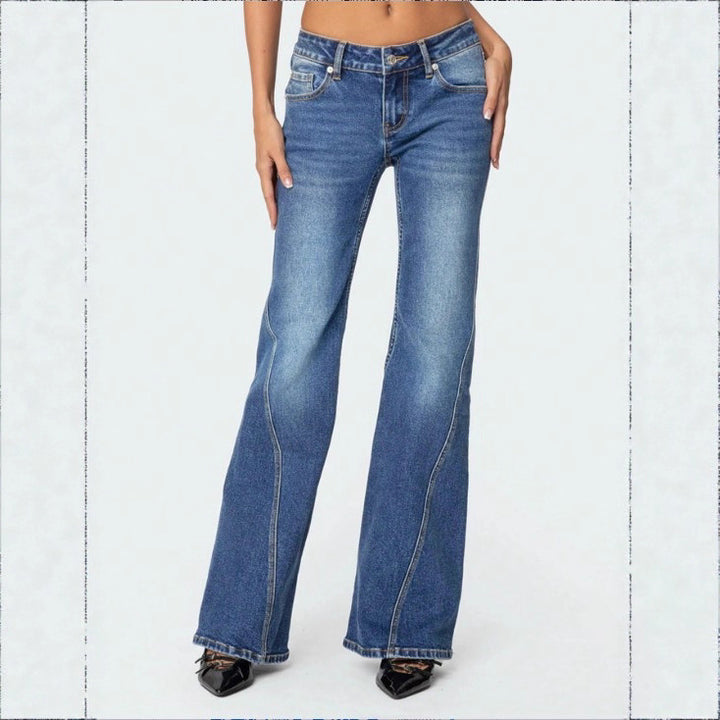 Ladies High-Waisted Vintage Flared Jeans with Slim Hip Section and Vertical Seam Amarae
