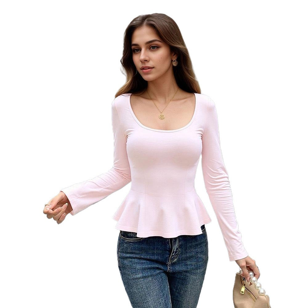 Top Peplum Femme avec Encolure Profonde et Manches Longues Chic & Stil