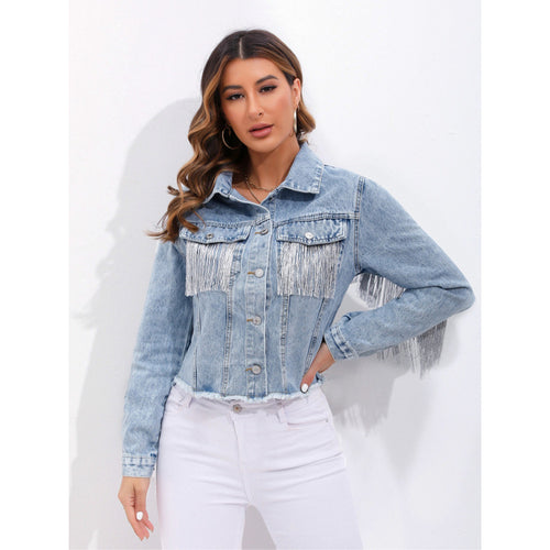 Veste en jean pour femmes avec décoration en franges Chic & Stil