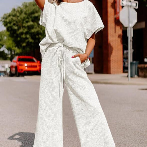 Casual jumpsuit set for ladies in soft material with elastic waist and wide legs Amarae