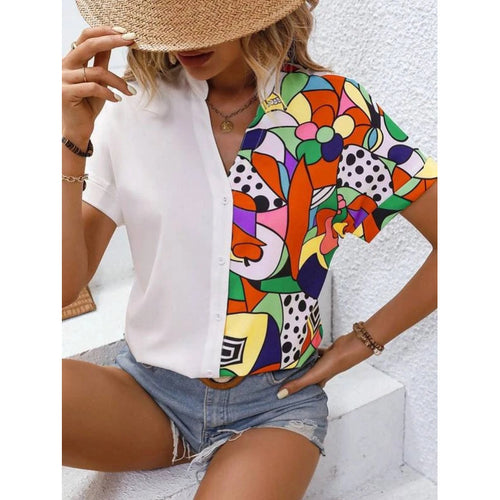 Ladies Art Graphic Short Sleeve Blouse Amarae