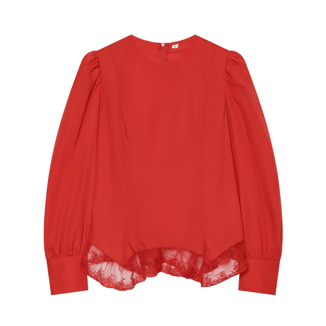 Women's blouse with volume sleeves and lace trim Amarae