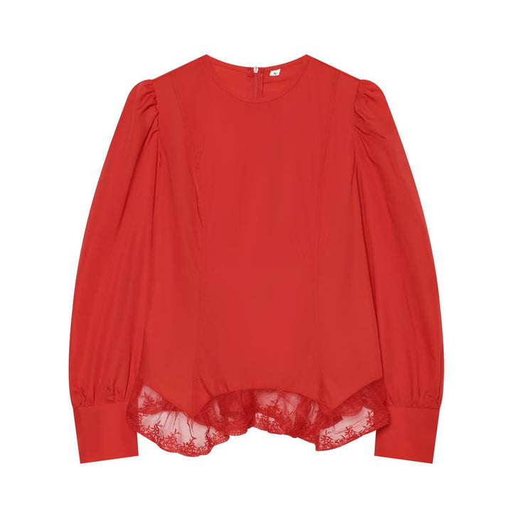 Women's blouse with volume sleeves and lace trim Amarae