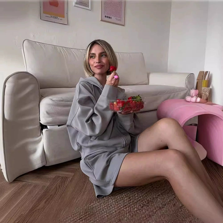 Women's sporty zip hoodie and shorts set