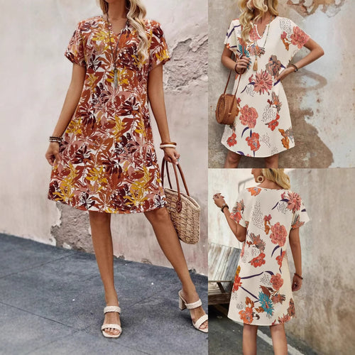 Midi dress for women with floral pattern and modern V-neck Amarae
