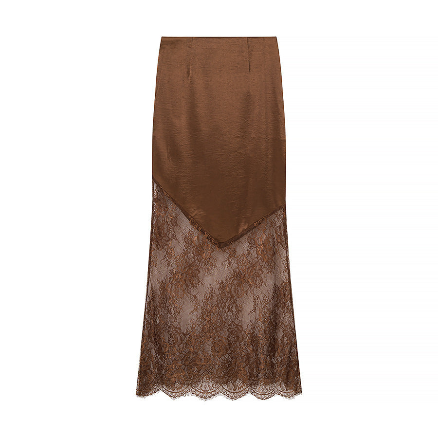 Jupe maxi élégante pour femmes avec dentelle transparente et haut en satin chic Chic & Stil