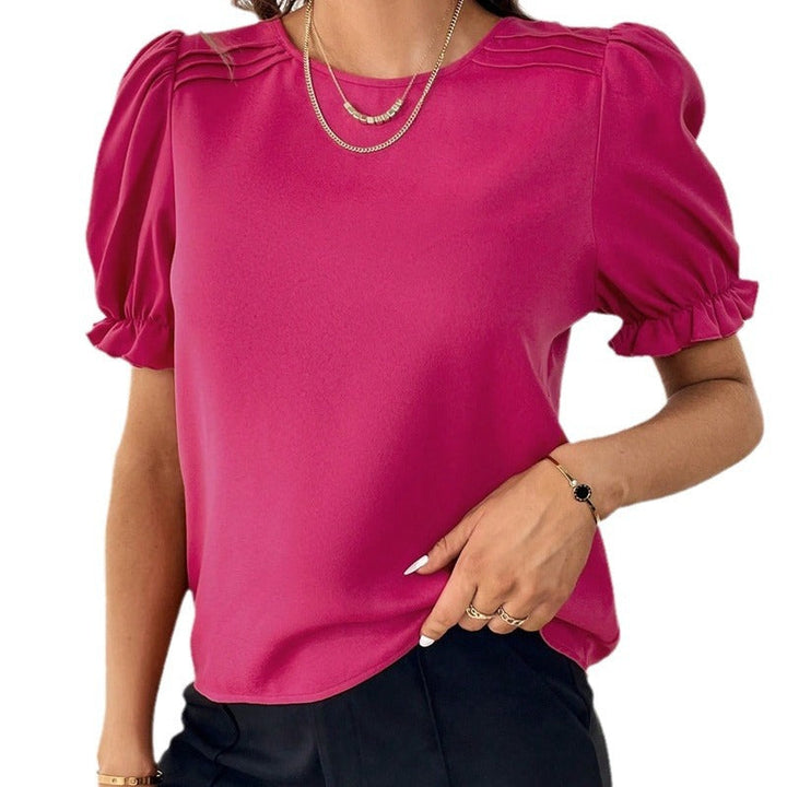 Amarae | Pure-Color-Round-Neck-Shirt-Top with Temperament