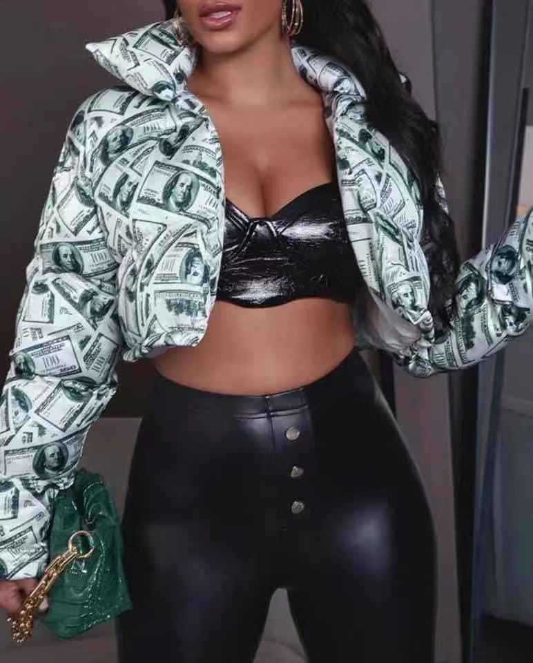 Trendy cropped quilted jacket for women with Dollar Amarae design