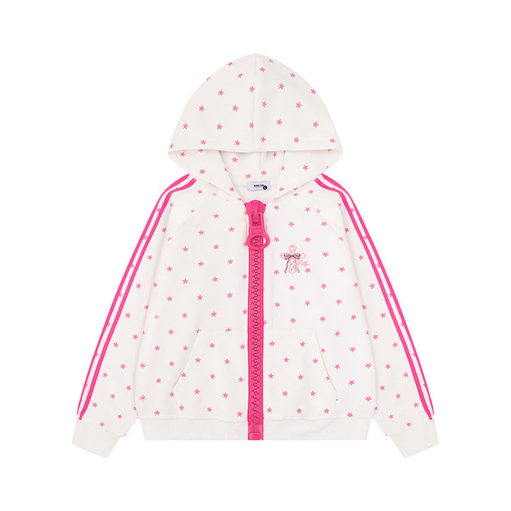 Women's hoodie sweatshirt with star all-over print, wide contrast zipper and side stripes Amarae
