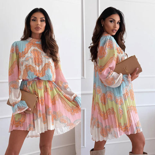 Mini pleated dress for women with colorful print Amarae