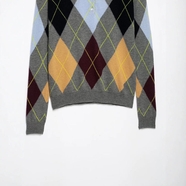 Women's pullover with polo collar and argyle jacquard pattern Amarae