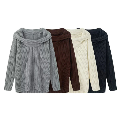 Casual knit pullover for women with a wide turtleneck and a ribbed structure Amarae