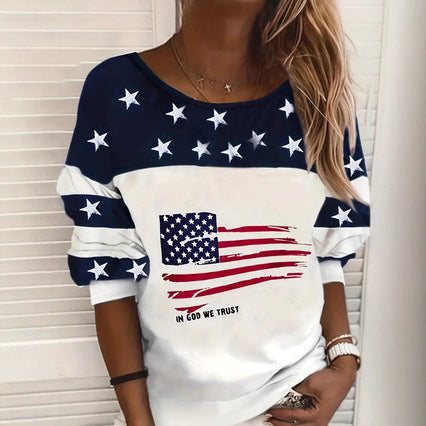 Ladies casual sweatshirt with star design and flag pattern Amarae