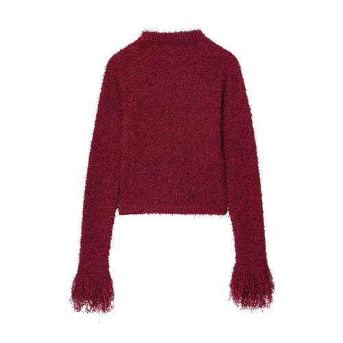 Ladies Comfortable knitted cardigan with fringed sleeves and a stylish collar Amarae