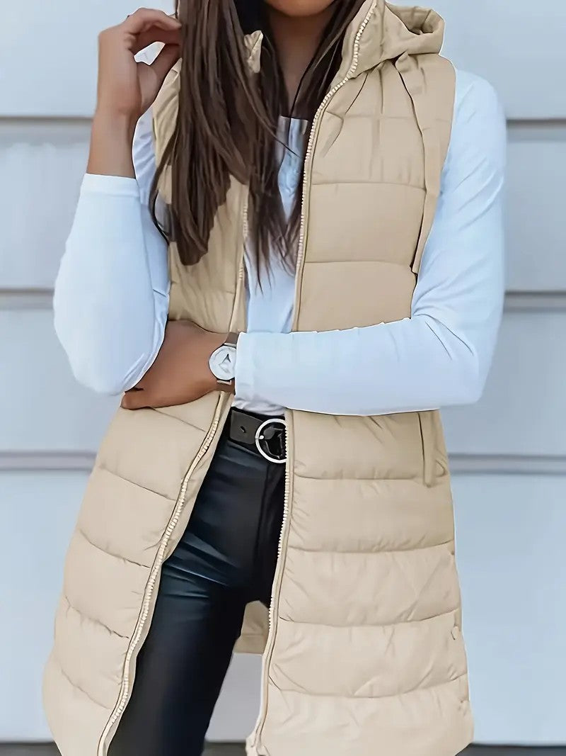 Quilted hooded vest for women with zipper closure and practical pockets Lune London