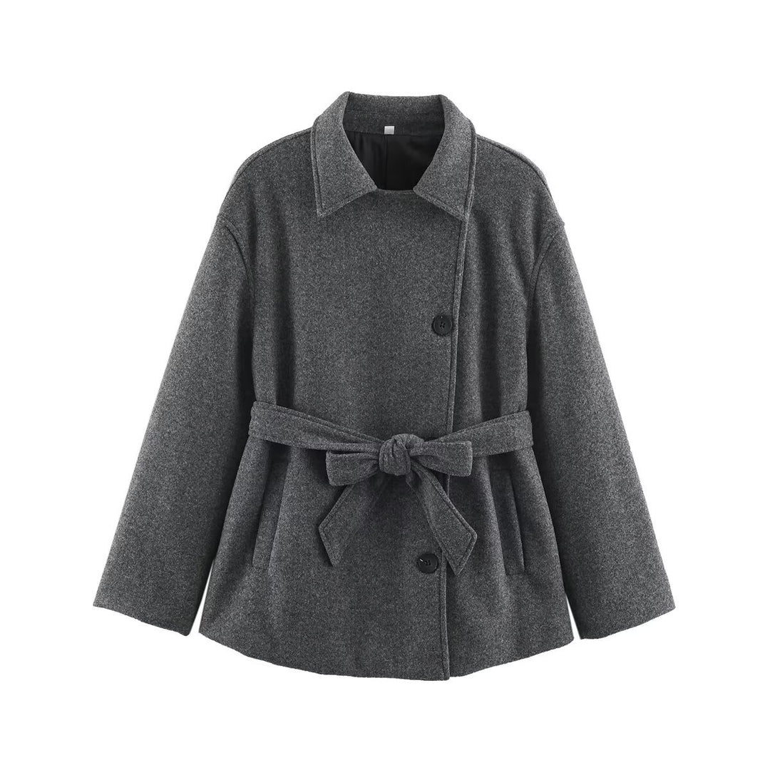Women’s short wrap coat with belted waist and boxy silhouette Amarae