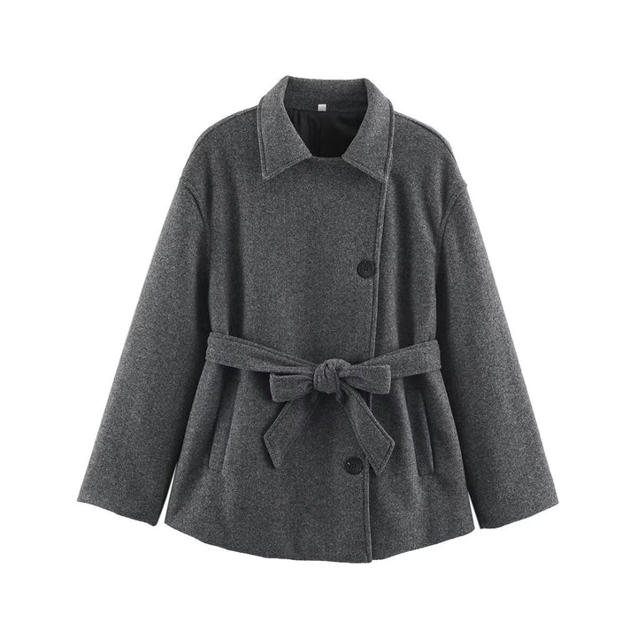 Women’s short wrap coat with belted waist and boxy silhouette Amarae