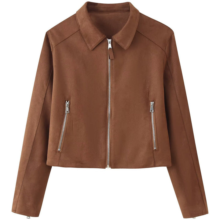 Women's Short Velour Look Jacket with Central Zip and Shirt Collar Amarae
