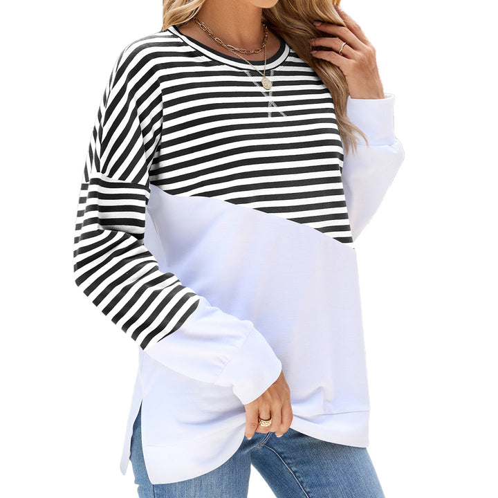 Casual women's sweatshirt with striped design and contrasting hem Amarae