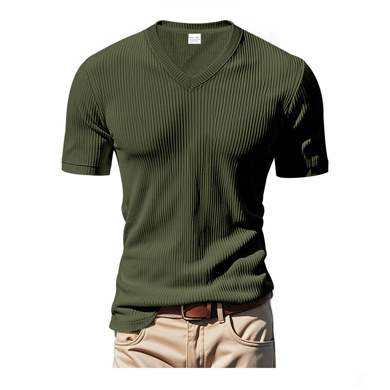 Modern V-neck T-shirt for men in textured material Lune London