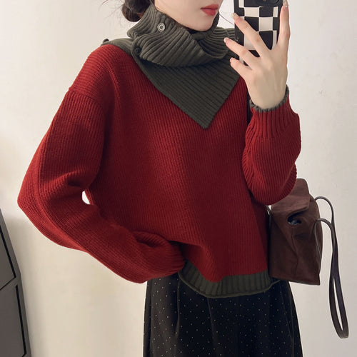 Pull en tricot tendance pour femmes avec col et détail de bouton Chic & Stil