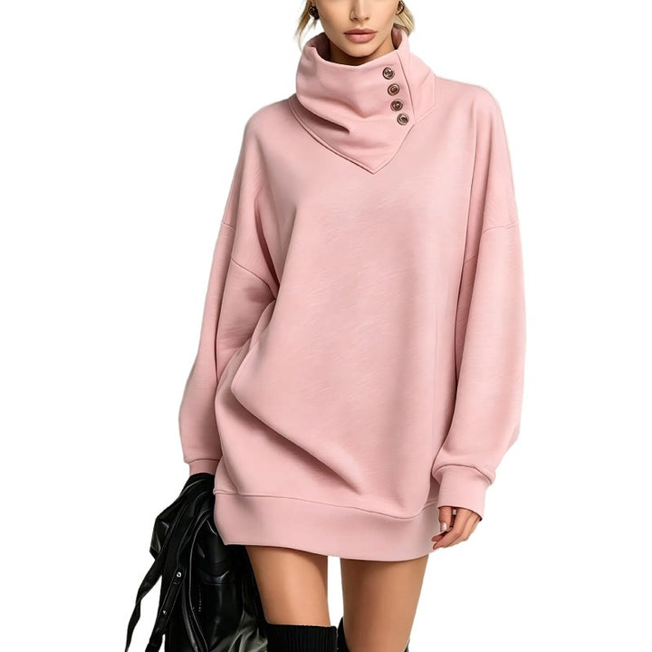 Women's Oversize Sweatshirt Dress with High Button Collar Amarae