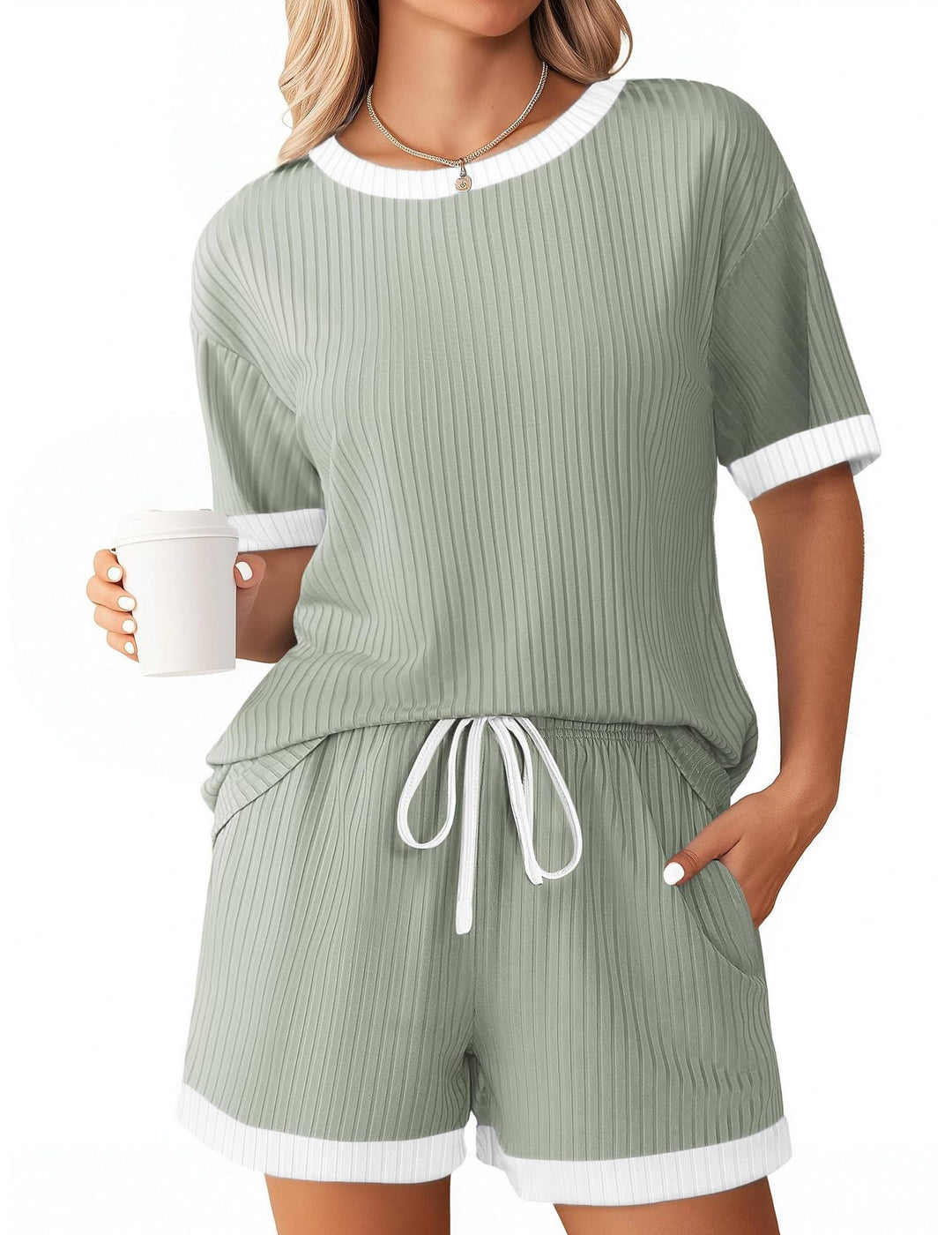Women's Comfortable Leisure Set with Ribbed Texture and Elastic Waistband Lune London