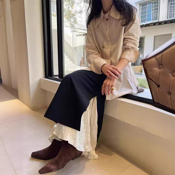 Jupe maxi élégante pour femme avec fentes latérales et look superposé Chic & Stil