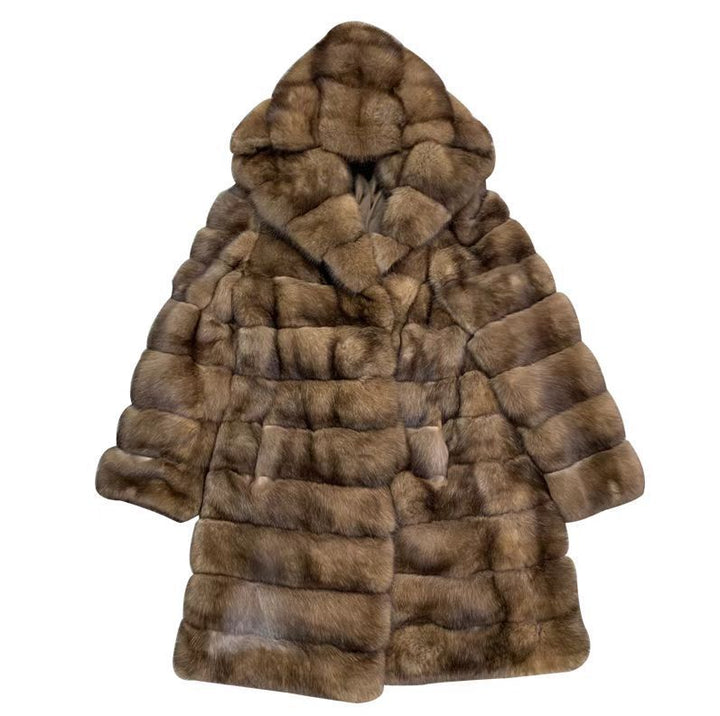 Luxury hooded coat for women in high-quality faux fur Lune London