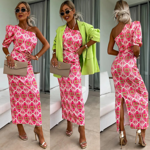 One-Shoulder Maxi Dress for Women with Ruffle Detail on the Sleeve Amarae