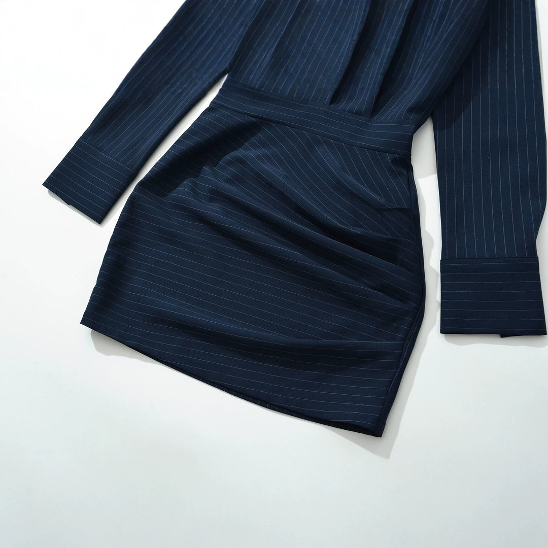 Women Tailored Midi Dress with Shirt Blouse Top and Pinstripe Design Amarae
