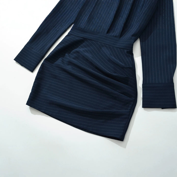 Women Tailored Midi Dress with Shirt Blouse Top and Pinstripe Design Amarae