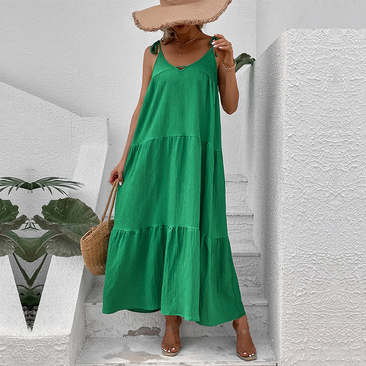 Women Draped Maxi Dress with Adjustable Spaghetti Straps Lune London