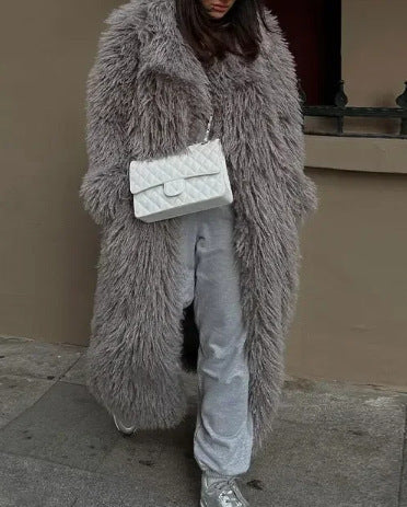 Ladies Oversized Fluffy Faux Fur Coat Lune London