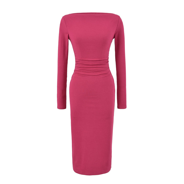 Women Figure-hugging Midi Dress with Gathering and Boat Neck Amarae